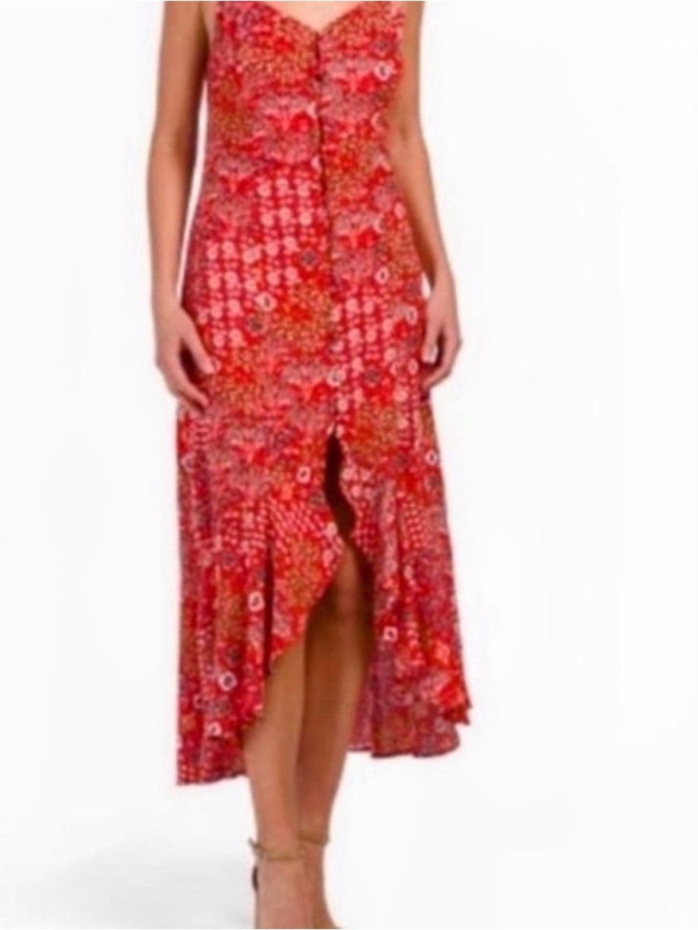 (2 for $25) Abel the Label Lola Red Floral High-Low Midi Skirt - small - Euc